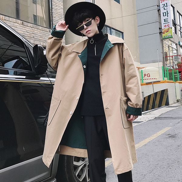 

men's windbreaker jacket 2019 autumn and winter new handsome long double-faced windbreaker warm jacket youth men's clothing, Black