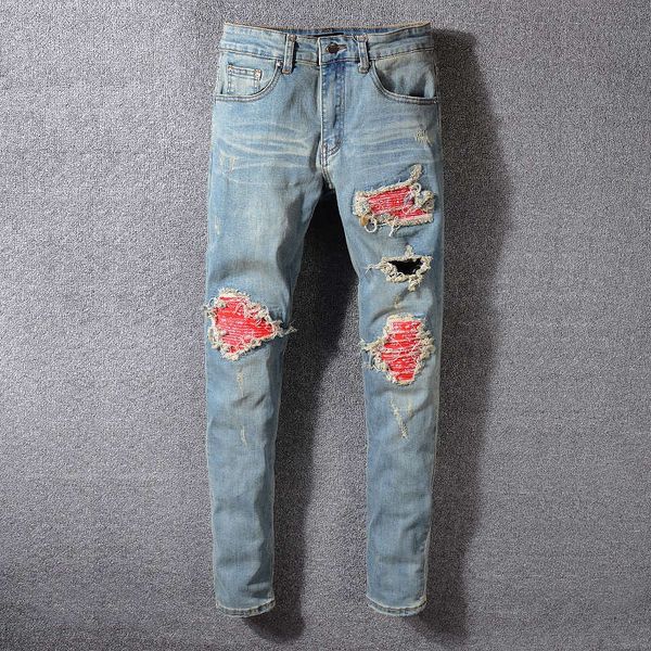 

mens designer pants mens slim ripped distressed zipper jeans fashion brand mens hip hop jeans blue 29-40