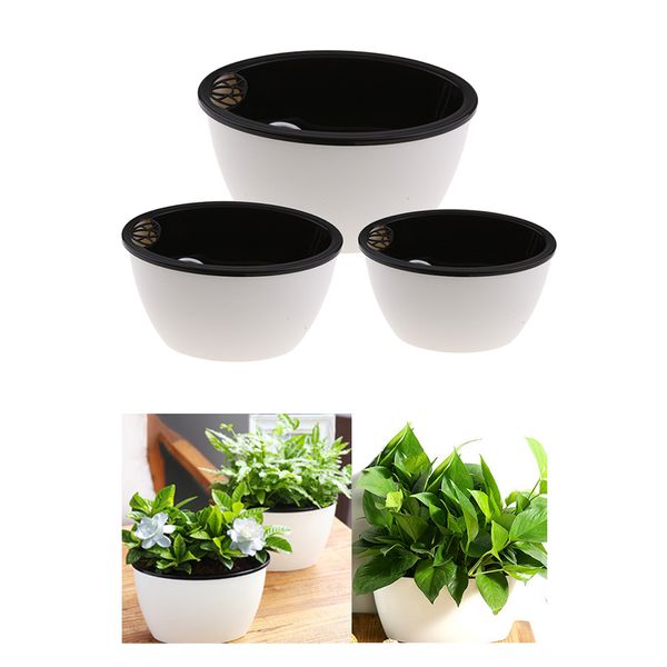 

3x self-watering flower planter plastic flower pot indoor outdoor for plants