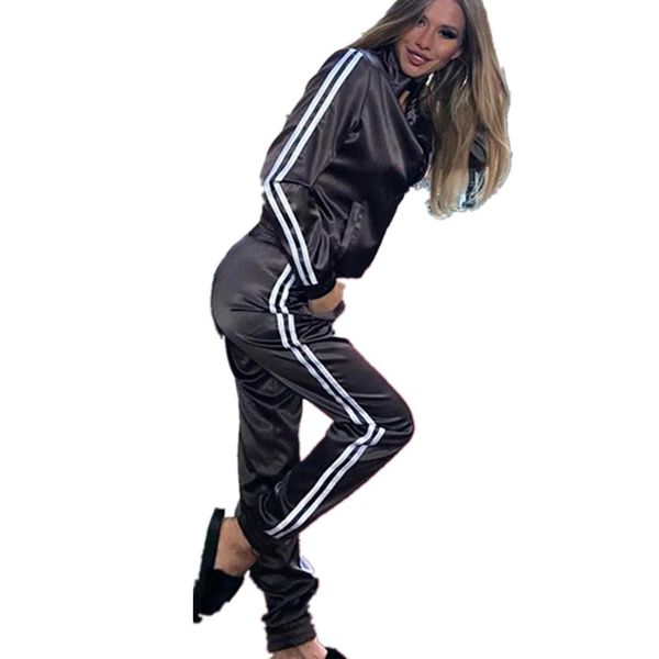 

satin two piece set tracksuit for women elegant and pants set womens casual sweat suits fitness autumn outfits fitness, Gray