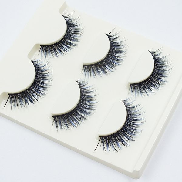 

3 pairs blue+black long thick cross false eyelashes handmade eye lashes party