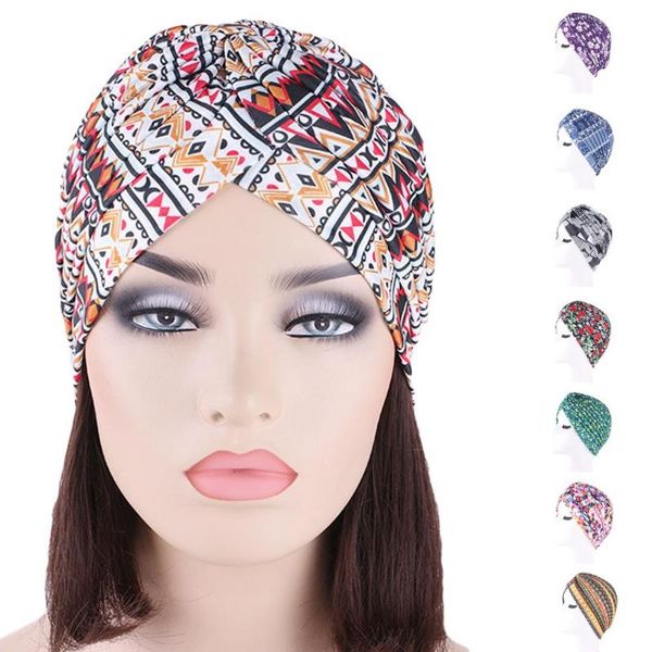 

muslim women cancer chemo cap printed hair loss headcover turban bonnet hat india hat pleated beanies skullies arab islam, Blue;gray