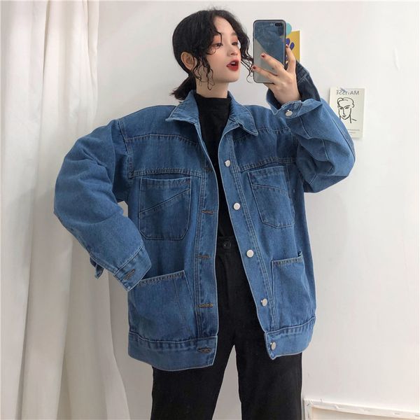 

chic retro denim jacket women 2019 spring summer new korean version loose thin casual wind large size simple denim jacket female, Black;brown