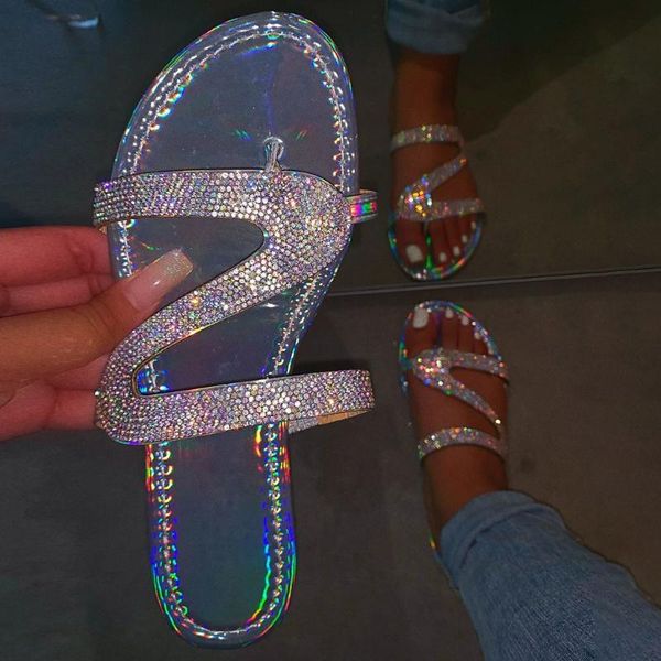

youyedian crystal slippers women shoes summer 2020 fashion flat slippers casual beach sliders outdoor roman shoes chanclas mujer, Black