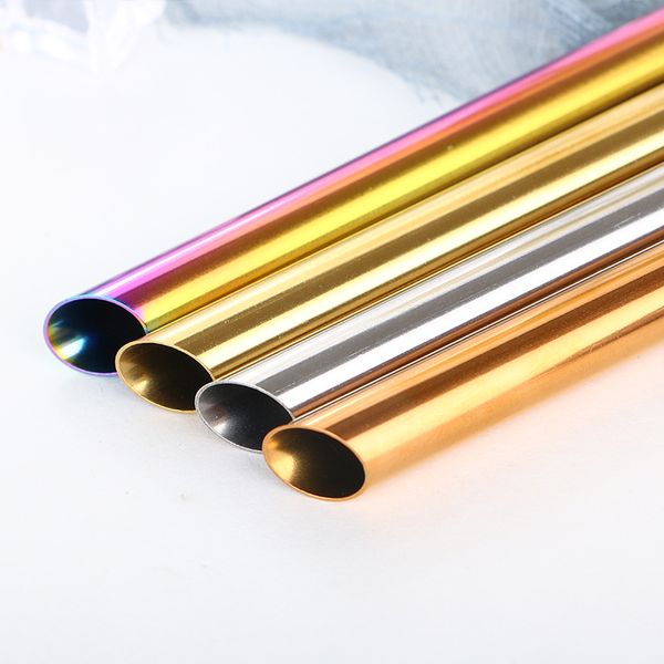 

durable stainless steel 8.5" straight drinking straw dia 12mm round mouth bevel milk tea straws multicolor metal bar family kitchen dhl
