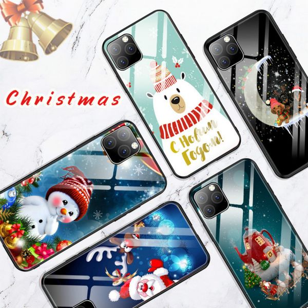 

luxury christmas pattern glass phone case for iphone 11 pro max xs xr x 8 7 6s plus ing