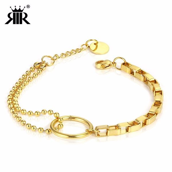 

rir stainless steel golden circle irregular box bead chain bracelet creative design unique ladies jewellery bracelet, Black