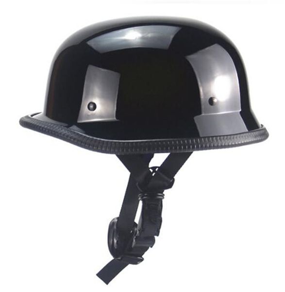 

new gloss black german style motorcycle helmet retro vintage half helmet scooter chopper cruiser touring casco moto dot