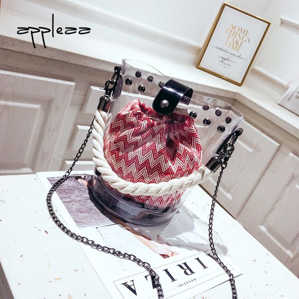 

shoulder bag 2019women jelly transparent retro bags bucket bag chain messenger bags bolso de hombro
