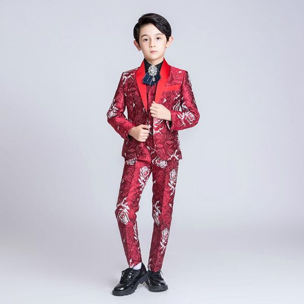 

yuanlu new kids suits for boy children suits wedding blazer suit formal party red floral suit, Black