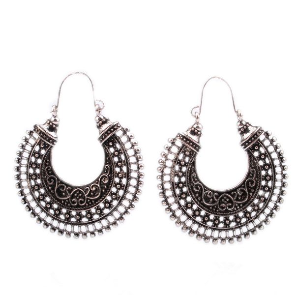

folk style retro silver vintage hollow half hoop clip-on earrings jewelry, Golden
