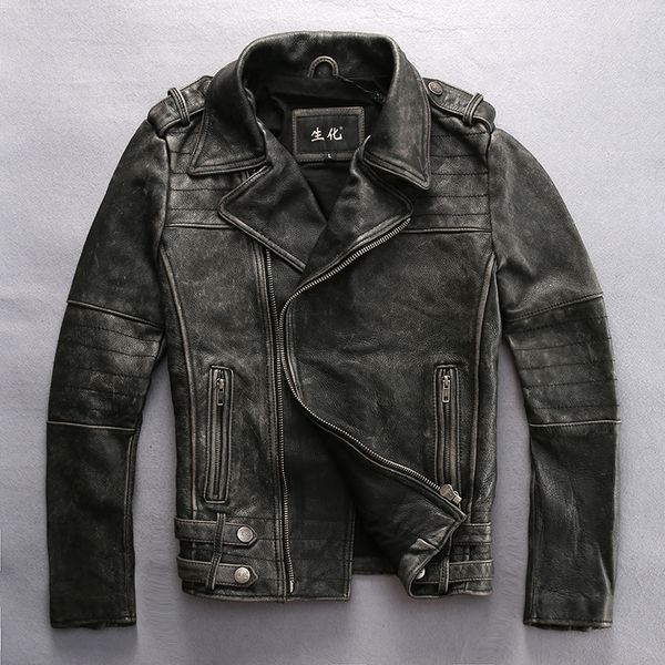 

men's leather & faux vintage arrival slim fit biker men fashion motorcycle jacket oblique zipper coat male cool style, Black
