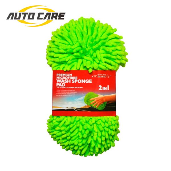 

car auto chenille shine microfiber wash sponge/pad with mesh scrubber green color super soft car cleaning sponge