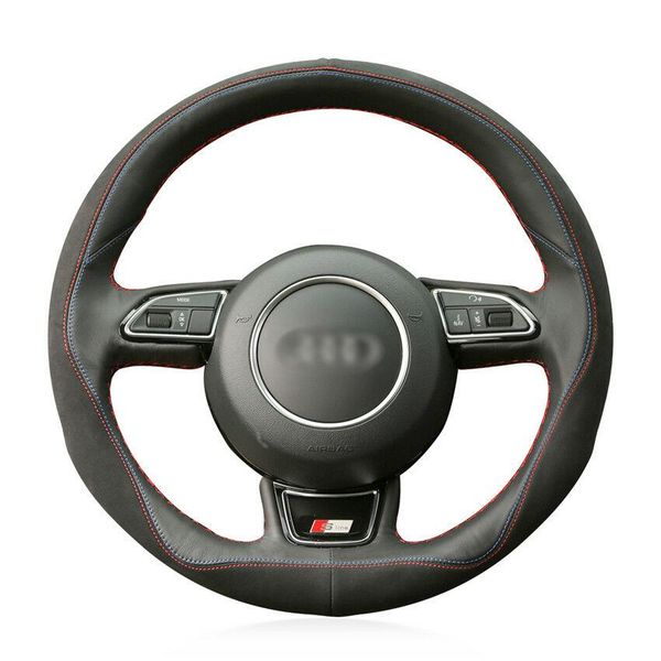 

for audi audi a1 a3 a5 a7 car steering wheel cover black leather black suede diy