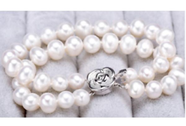 

2 strands 9-10mm south sea white pearl bracelet 8, Black