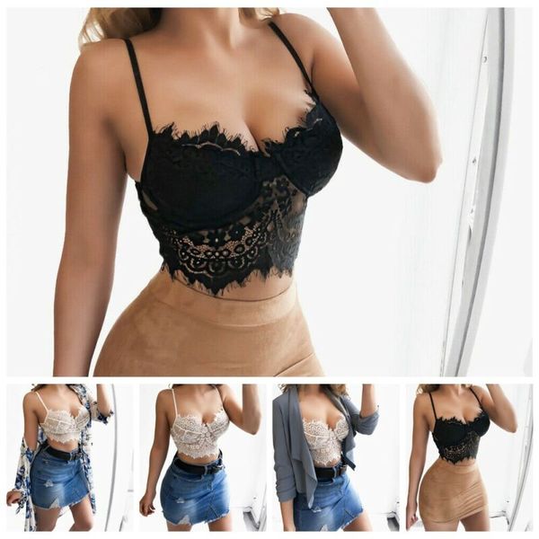 

women lace floral bustier crop ladies vest tank bralette bralet bra, White;black