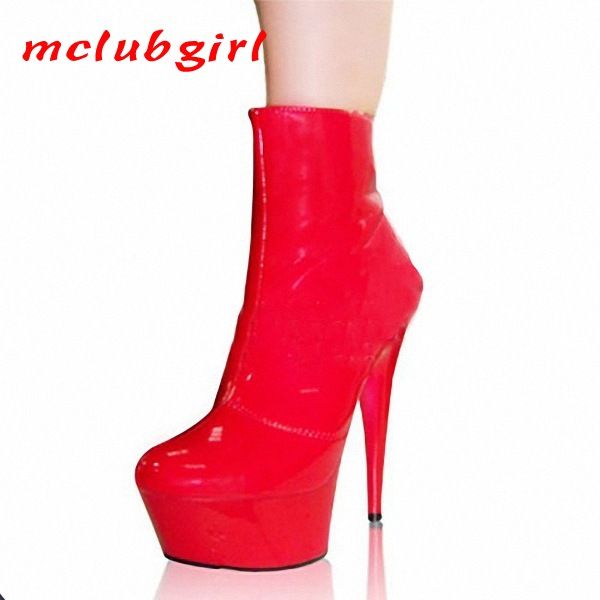 

mclubgirl 15cm bright red bride wedding shoes club steel performance super high-heeled boots baked women's boots lyp, Black