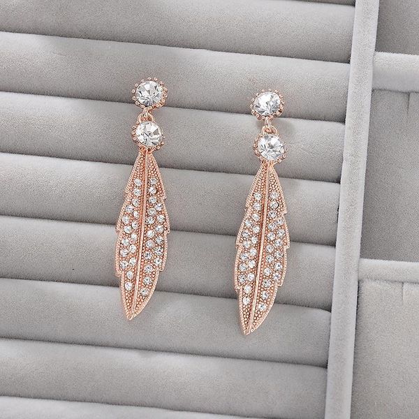 

eseres luxury silver gold rhinestone feather shape stud earrings for women prom earrings sets party bijoux, Golden;silver