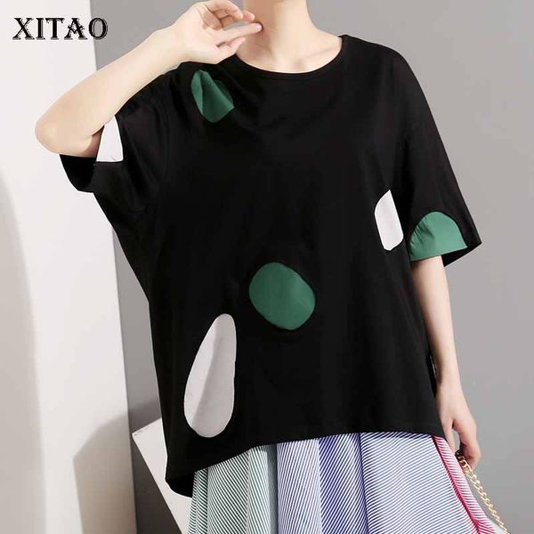 

xitao] 2019 new europe casual loose short sleeve polka dot o-neck fashion women summer pullover slim fit t-shirt wbb3921, White