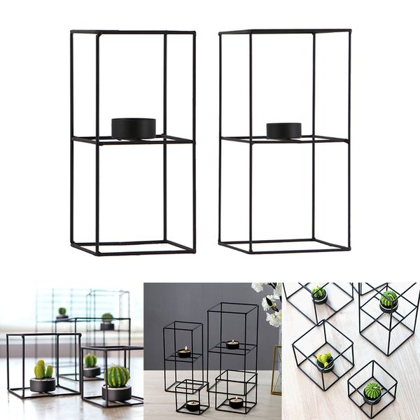 

2pcs/set nordic 3d geometric iron candlestick table shelf patio decor