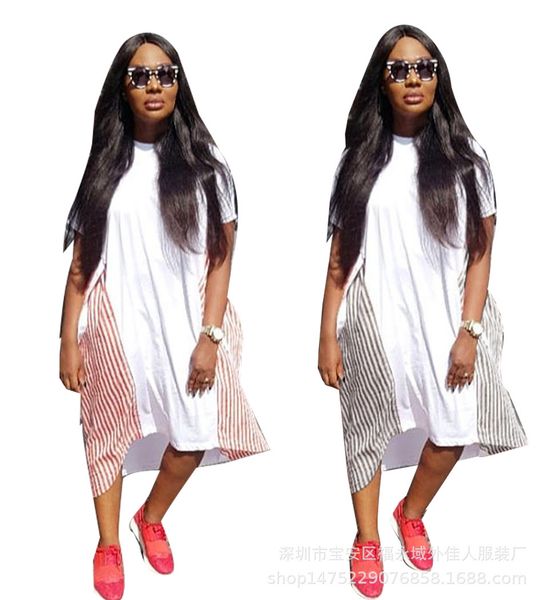 

loose stripe contrast color casual women's dress, Black;gray