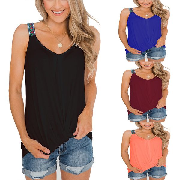 2019 Summer New Fashion Sling T-shirt senza maniche T-shirt da donna più venduta con scollo a V Kinking Solid Canotte Vest Taglia dalla S alla 2XL