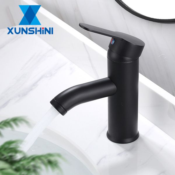 

xunshini stainless steel basin faucets mablack bathroom sink washbasin tap single hole cold water mixer tap