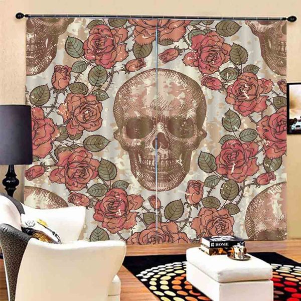 2019 3d Retro Nostalgia Rose Skull Window Curtains Living Room