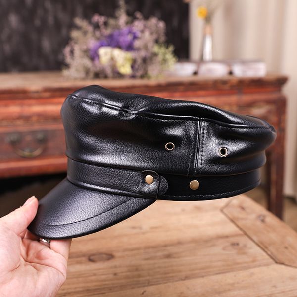 

2019 autumn winter ladies black cap fashion flat hat woman warm thickening pu leather bone newsboy cap, Blue;gray
