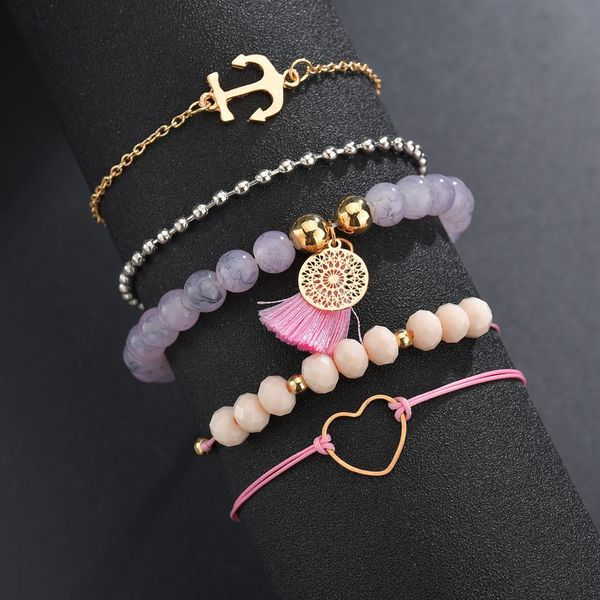 

new multilayer bohemian handmade crystal beads bracelets for women heart tassel cute love bangles jewelry gifts, Golden;silver