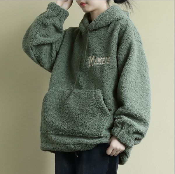 

qpfjqd winter hoodies women thicker hooded pullovers oversize ladies letter embroidery casual loose hoodies for spirng fall, Black