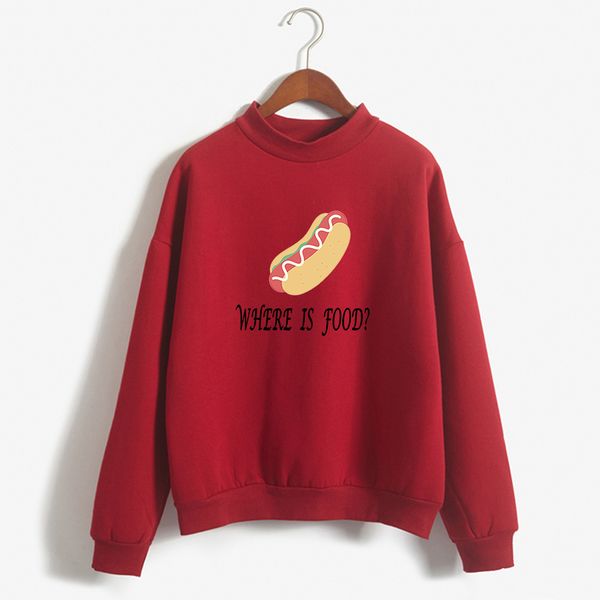 

kpop korean fashion burger printed hoodies sweatshirt schoolgirl winter clothing harajuku kawaii high collar sweatshirt women, Black