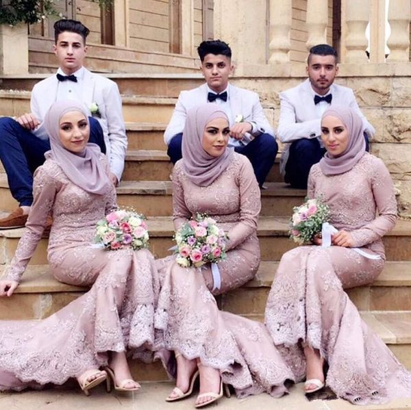 

мусульманин невесты платья с длинным рукавом русалка кружева arabic свадебное платье гость формальное выпускного вечера партии платья нестан, White;pink