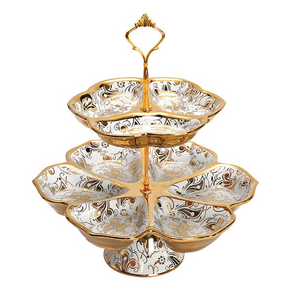 

european ceramic double fruit plate gold inlaid snack candy plate ceramic tableware decorative dessert display tray