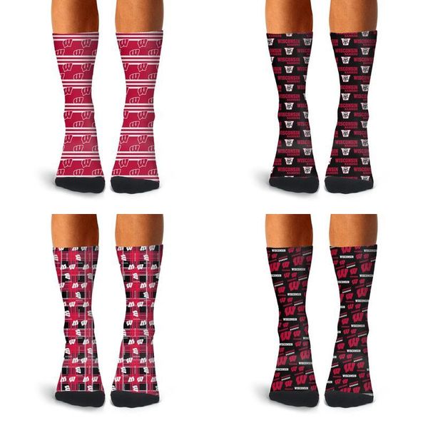 

человек висконсин барсуки футбол красный crew socks хлопок пользовательские повседневный non-слид luxury stretch lattice университет белый ч, Black