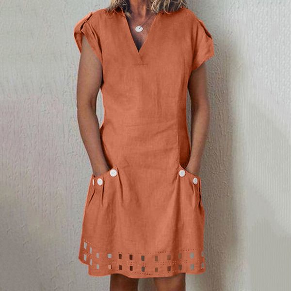 

2019 dress women casual v-neck ruffled pockets lace shift daily buttoned-decor dresses dress women summer 30, Black;gray