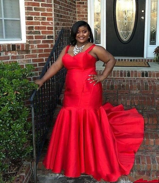 

red plus size prom dresses saudi arabic sweetheart sweep train robe de soiree pleats satin mermaid evening dress long wear, Black