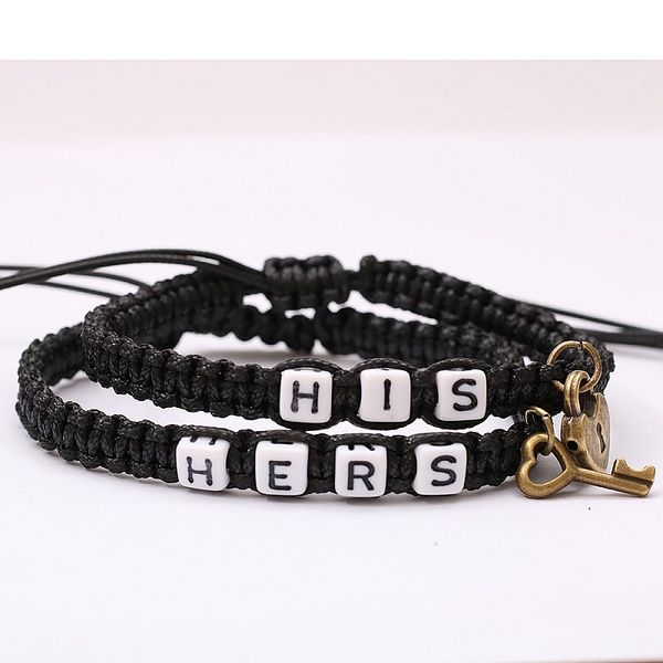 

2pcs/1 set couples lock bracelet, lovers rope bracelet personalized key bracelets gift boyfriend girlfriend jewelry, Golden;silver