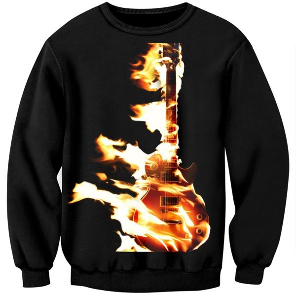

cloudstyle 2019 fire guitar print men hoodies 3d black men sweatshirts hip hop style hoodies o-neck long sleeve plus size