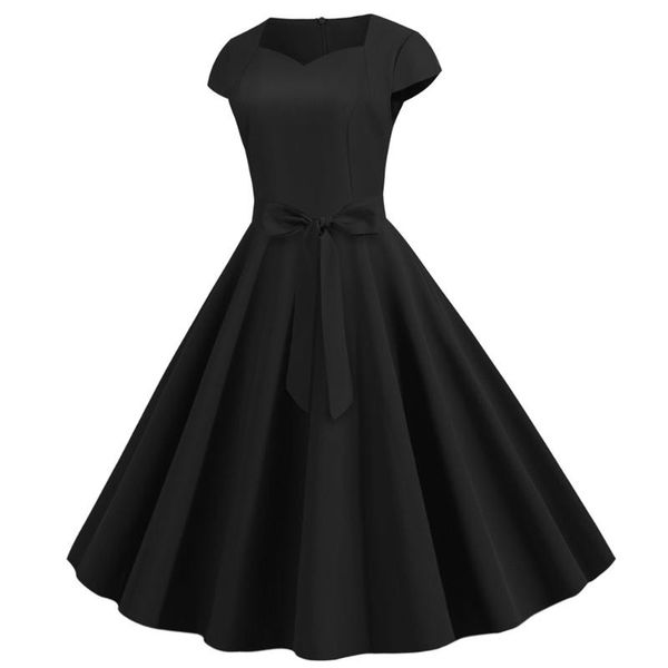 

2020 european and american summer women's square neck belt solid color dress 900, Black;gray