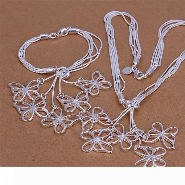 

fashion party jewelry set 925 silver butterfly pendant necklace & bracelet for women low price