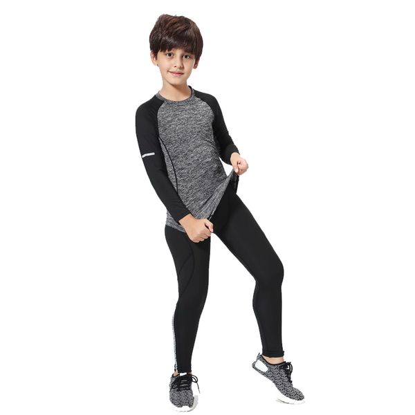

boy & girl sportswear set >>children quick drying fitness training clothing>> child rashgard kit >>children's thermal, Black;blue