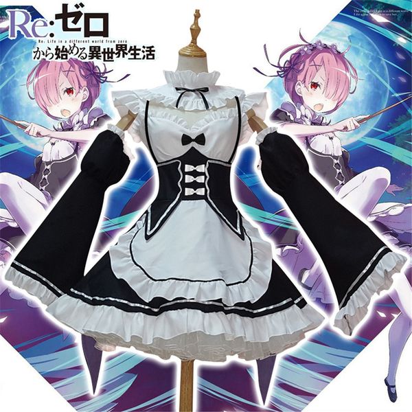 

anime cosplay dress re:zero kara hajimeru isekai seikatsu life in a different world ram rem maid dress halloween cosplay costume, Silver