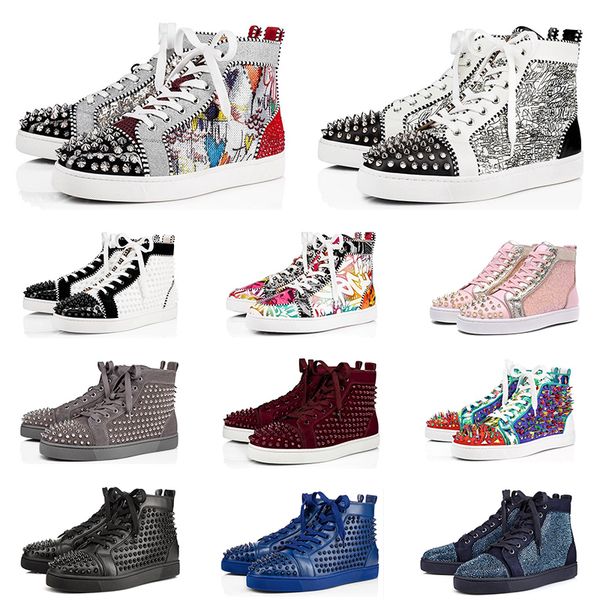 

2020 designer shoes for men women fashion spike sneakers triple black white red suede leather mens trainer flat bottoms luxury shoesc13