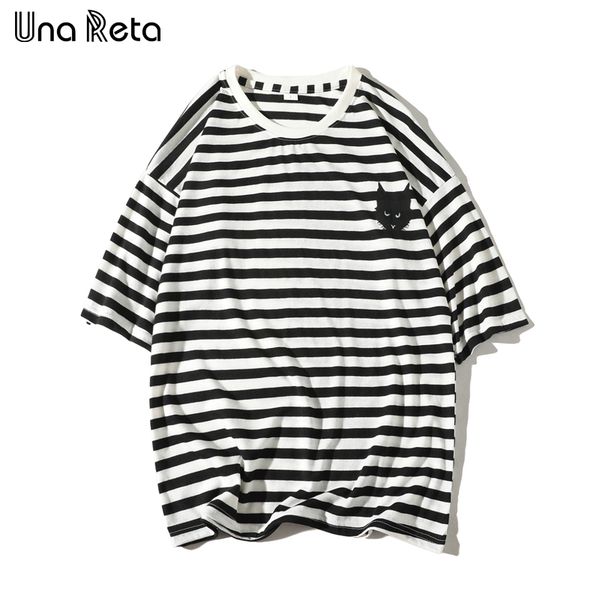 

una reta summer t shirts mens 2018 new stripe cat print tees mens fashion casual short sleeve lovers t shirt, White;black