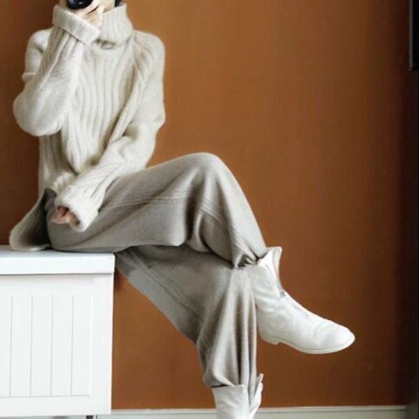 

women's winter warm casual loose solid color long sleeve turtleneck sweater female elegant fashion thick bottoming knitwear, White;black