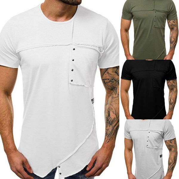 

Fashion Designer Panelled Mens Tshirts Summer O-Neck Solid Color Short Sleeve Skinny Mens Tops Casual Male Tees