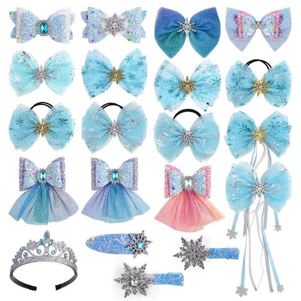 

12 designs girls hair bow clips snow queen sequins hair rope gift barrettes hairbow hairpin baby headband accessories, Slivery;white