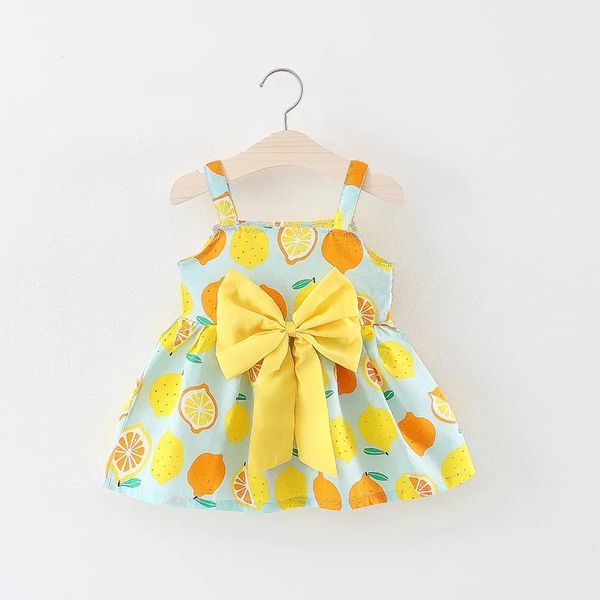 

bnwige 0-24m baby girl clothes bow lemon print infant outfit sleeveless princess dress summer baby girl dress girls vestidos, Red;yellow