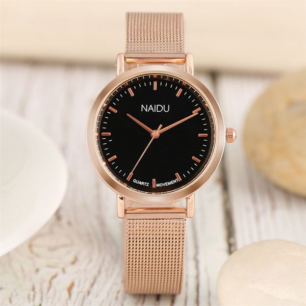 

rose gold stainless steel women watches quartz round dial lady wrist watch 4 colors choice round dial female casual timepiece, Slivery;brown